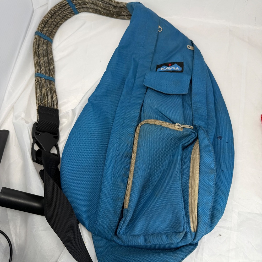 KAVU Blue Canvas Rope Bag Sling Backpack Adjustable Strap Outdoors Hiking